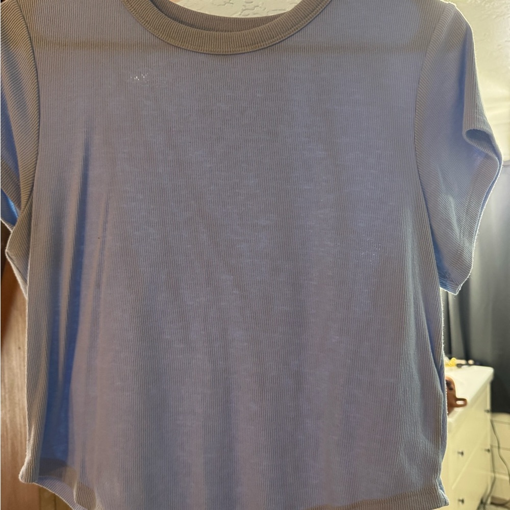 Women's Blue Ribbed Athletic Top